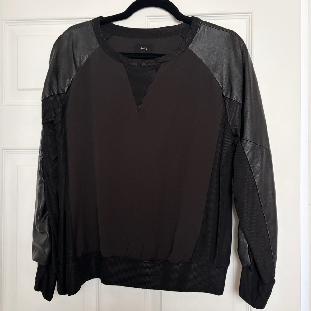 Fate Black Womens Sweater with Faux Leather Accents